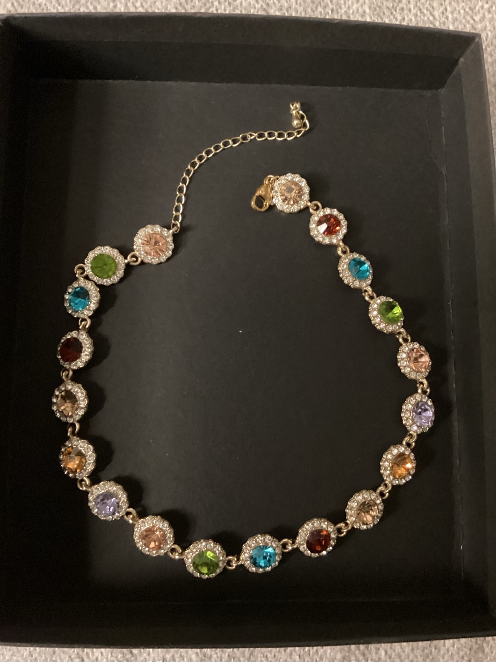 Multicolor Halo Crystal Choker - Gold Tone